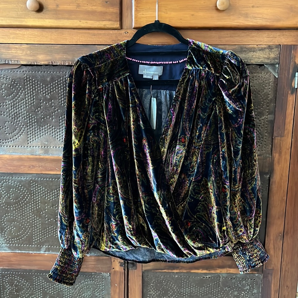 By Anthropologie Paisley Velvet Wrap Blouse NWT- SP